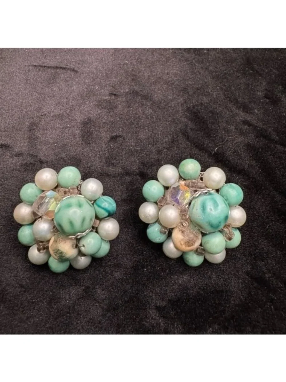 Vintage Aqua Blue Clip On Earrings